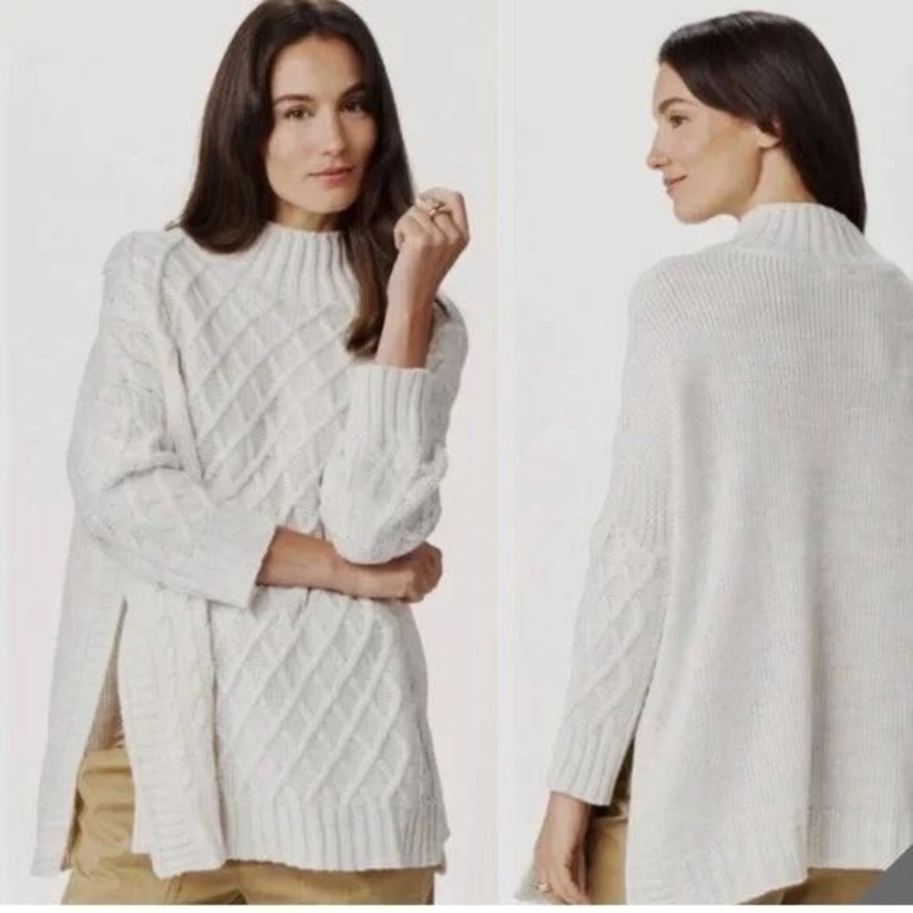 Mersea Lisbon Traveler Oversized Cable Knit Sweater Mock Neck Ivory OS Women